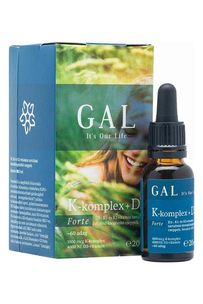 GAL K-komplex + D3 Forte 20ml product packaging and dropper bottle for vitamin D and K supplement.