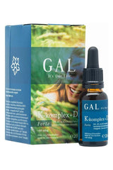 GAL K-komplex + D3 Forte 20ml product packaging and dropper bottle for vitamin D and K supplement.