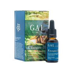 GAL K-komplex+D3 drops 20 ml bottle and packaging, supports immune system and bone health.
