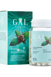 GAL Peppermint Oil capsules in bottle with teal packaging, promoting digestion and relaxation benefits.