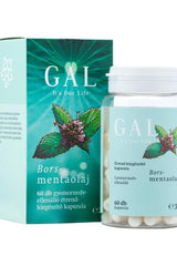 GAL Peppermint Oil capsules in bottle with teal packaging, promoting digestion and relaxation benefits.