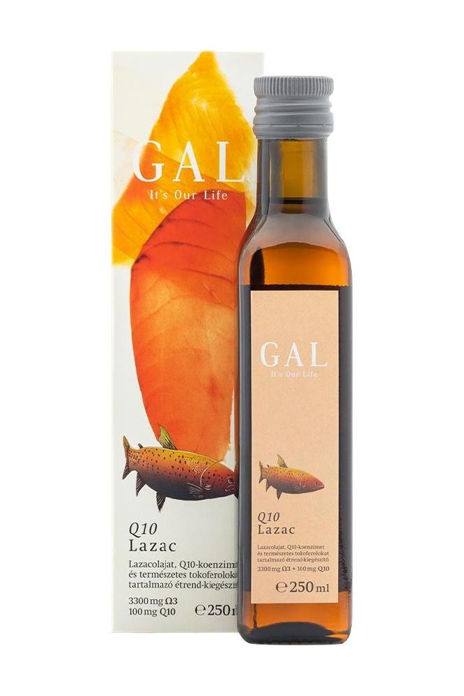 GAL Q10 Salmon Oil 250ml bottle with packaging, rich in omega-3 for heart health and immune support.