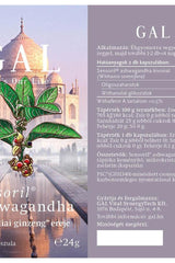 GAL Sensoril® Ashwagandha 60 capsules label featuring product benefits and ingredients with a serene backdrop.