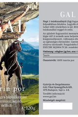 GAL Taurin Powder 120 g packaging promoting energy boost and heart health with mountain scenery, featuring a bull illustration.