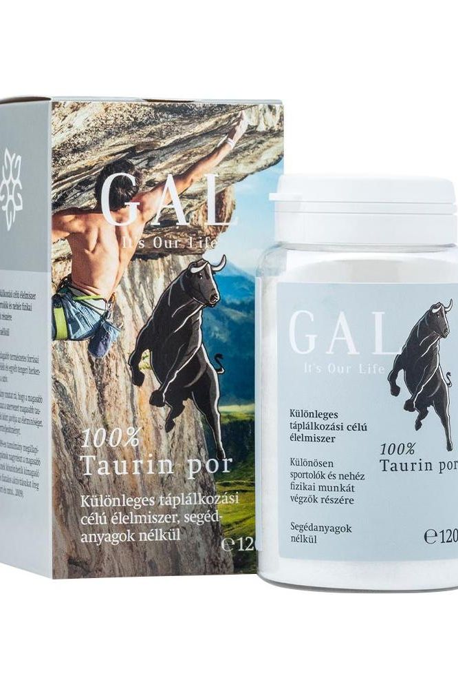 GAL Taurin Powder 120g in container with box, promoting energy and muscle recovery.