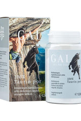 GAL Taurin Powder 120g in container with box, promoting energy and muscle recovery.