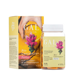 GAL Biocurcumin+ Forte product packaging and capsules for improved absorption and health benefits.