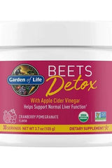 Garden of Life Detox Beets Powder with Apple Cider Vinegar, Cranberry Pomegranate flavor, 30 servings, dietary supplement.