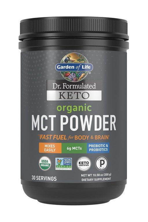 Garden of Life Dr Formulated Keto Organic MCT Powder container, 10.58 oz, promotes quick energy for body and brain.