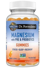 Garden of Life Dr. Formulated Magnesium Gummies with Pre & Probiotics for stress, sleep, and recovery, orange crème flavor.