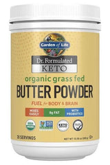 Garden of Life Dr. Formulated Organic Grass Fed Butter Powder in container, keto-friendly, 30 servings.