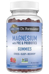 Garden of Life Dr. Formulated Magnesium Gummies with Pre & Probiotics for stress and sleep support, raspberry flavor.