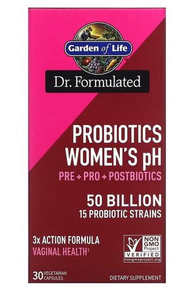 Garden of Life Dr. Formulated Probiotics Women's pH capsules, supports digestive and vaginal health, 30 vegetarian capsules.
