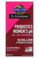 Garden of Life Dr. Formulated Probiotics Women's pH capsules, supports digestive and vaginal health, 30 vegetarian capsules.