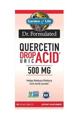 Garden of Life Dr. Formulated Quercetin Drop Uric Acid 500mg dietary supplement box for reducing uric acid levels.