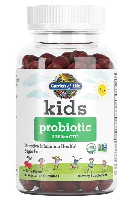 Garden of Life Kids Probiotic gummies, 3 billion CFU, sugar-free, supports digestive and immune health.