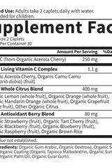 Supplement facts panel for Garden of Life Living Vitamin C featuring ingredients and serving size details.