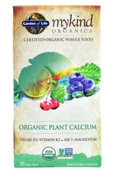 Garden of Life Mykind Organics Plant Calcium supplement box featuring vegan D3, K2, and magnesium for bone health.