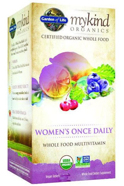 Garden of Life mykind Organics Women's Once Daily whole food multivitamin with certified organic ingredients.