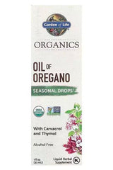 Garden of Life Oil of Oregano 30 ml box, herbal supplement rich in Carvacrol and Thymol, alcohol-free.
