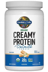 Garden of Life Organic Creamy Protein with Oatmilk, 20g protein, gluten-free, vanilla cookie flavor, plant-based protein powder.