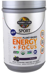 Garden of Life Organic Plant-Based Energy + Focus, Blackberry flavor, 15.3 oz, vegan, gluten-free, NSF Certified, natural energy boost.