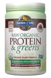 Garden of Life Raw Organic Protein & Greens, 20g plant protein, USDA Organic, with spinach, kale, and broccoli, gluten-free.