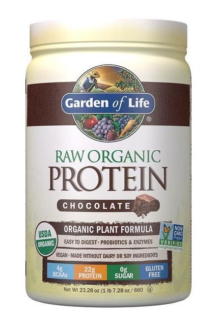 Garden of Life Raw Organic Protein Chocolate, vegan protein powder with probiotics and enzymes, 22g protein, organic and gluten-free.