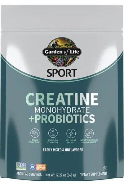 Garden of Life Sport Creatine Monohydrate and Probiotics powder, 348g for improved muscle strength and exercise performance.