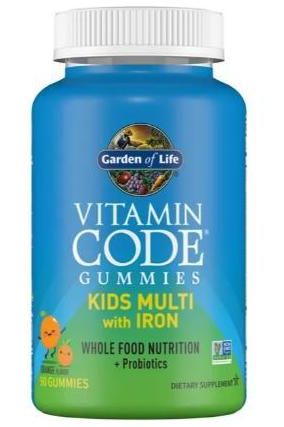 Garden of Life Vitamin Code Kids Multi Gummies with Iron for immune support and whole food nutrition.