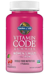 Garden of Life Vitamin Code Women's Multi with Iron Gummies, cherry flavor, 90 count bottle, probiotic enriched multivitamins.