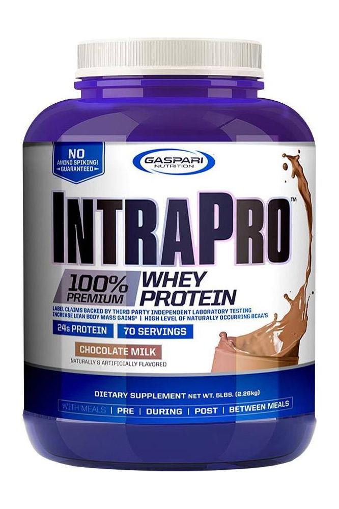 Gaspari Nutrition IntraPro 100% Whey Protein in Chocolate Milk flavor, 24g protein per serving, 70 servings.