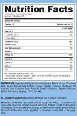 Nutrition facts label for Gaspari Nutrition Precision Protein, detailing calories, ingredients, and serving suggestions.