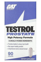 GAT Testrol Prostate dietary supplement box, 90 capsules, promotes bladder health and prostate support.