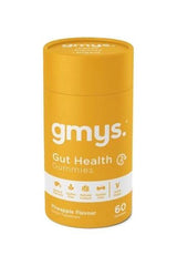 Gmys Gut Health Gummies in pineapple flavor, gluten-free and vegan, promoting digestive health.