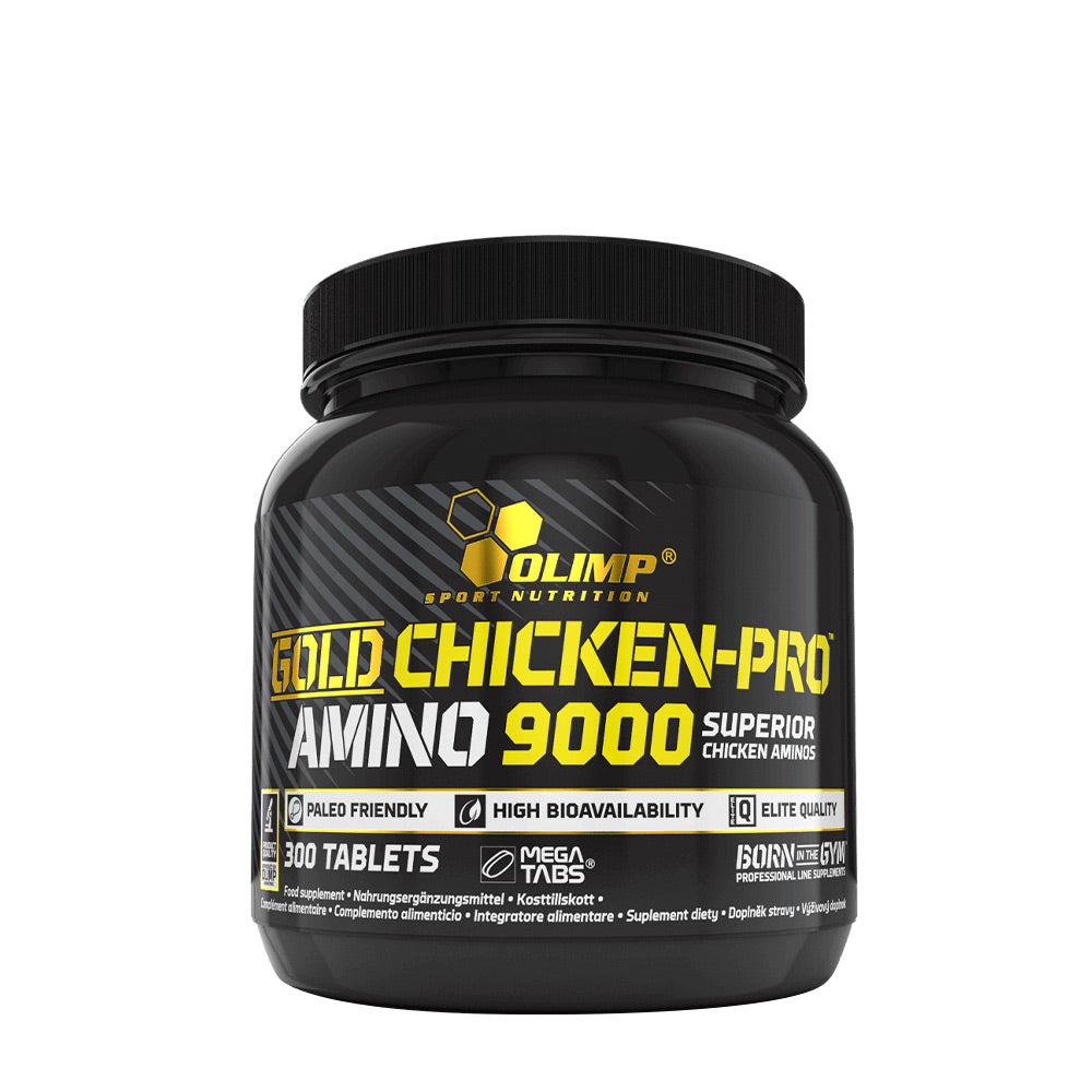 Olimp Gold Chicken-Pro Amino 9000 Mega Tabs, 300 tablets for superior muscle growth and high bioavailability.