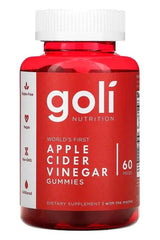Goli Nutrition Apple Cider Vinegar Gummies bottle, gluten-free and vegan dietary supplement with 60 pieces.