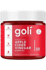 Goli Nutrition Apple Cider Vinegar Gummies - Vegan, gluten-free dietary supplement in a red jar.