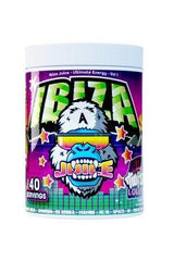 Gorillalpha Ibiza Juice Ultimate Energy Vol 1 energy supplement container with colorful design, 40 servings.