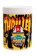 Gorillalpha Thriller Juice pre-workout supplement container featuring vibrant design and explosive branding.