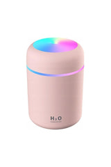 H2O pink air humidifier and essential oil diffuser with colorful LED light, USB plug, and efficient operation.