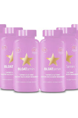 BLOATamin capsules by HAIRtamin for digestive health and weight management in pink bottles.