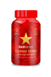 HAIRtamin Gummy Stars™ bottle for stronger, longer, thicker hair with vegan ingredients and antioxidant complex.