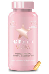 HAIRtamin Mom prenatal vitamin bottle, vegan hair and pregnancy nutrition with 30 capsules.