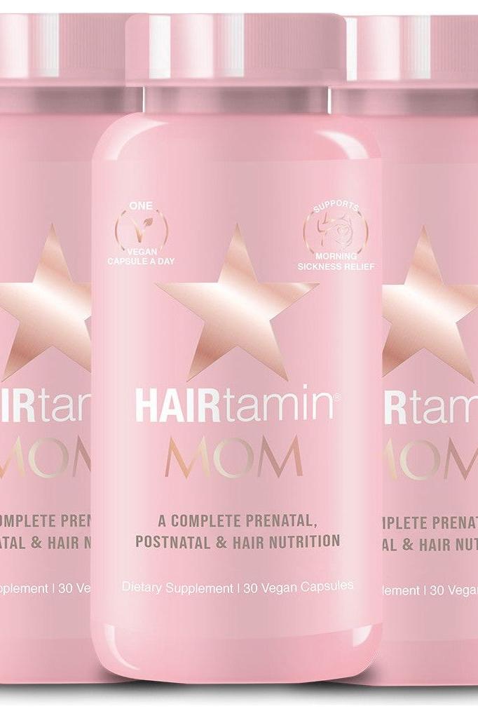 HAIRtamin MOM prenatal vitamin bottles for healthy hair and pregnancy support, 30 vegan capsules. HAIRtamin MOM prenatal vitamin bottles for healthy hair and pregnancy support, 30 vegan capsules.