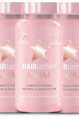 HAIRtamin MOM prenatal vitamin bottles for healthy hair and pregnancy support, 30 vegan capsules.