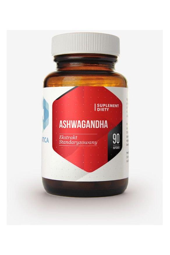 Hepatica Ashwagandha supplement bottle with 90 capsules for stress relief and emotional balance.