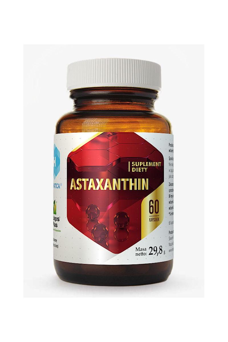 Hepatica Astaxanthin supplement bottle with 60 capsules, rich in natural astaxanthin from Sweden.