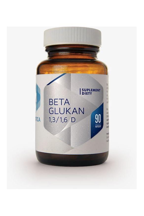 Hepatica Beta Glucan 1,3/1,6 D supplement bottle with 90 capsules, high purity and vegetarian-friendly.