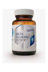 Hepatica Beta Glucan 1,3/1,6 D supplement bottle with 90 capsules, high purity and vegetarian-friendly.